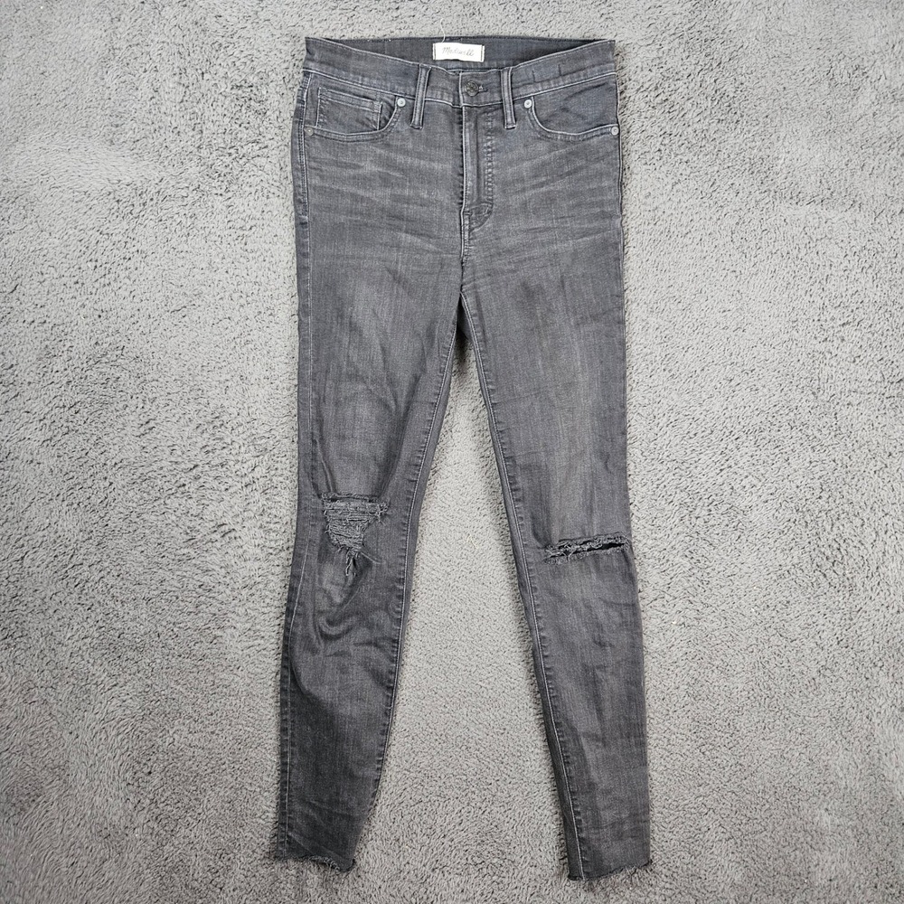 Madewell 9 Inch High Rise Skinny Jeans 28T Black Distressed Ripped Raw Hem‎